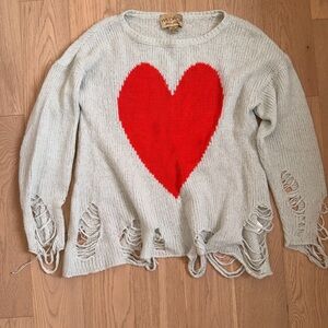 Wildfox light blue Knit Heart Sweater with Red Heart